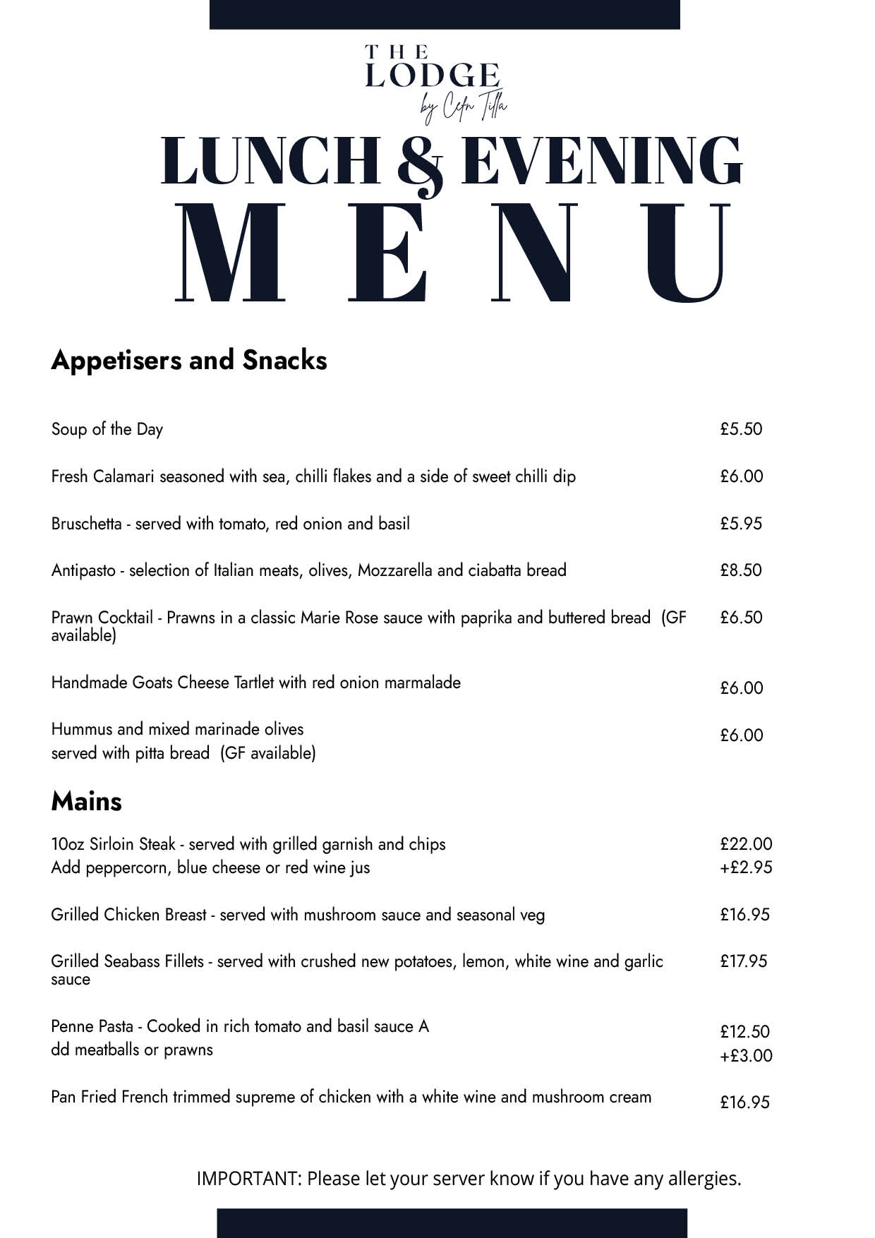Lodge Menu Lunchevening